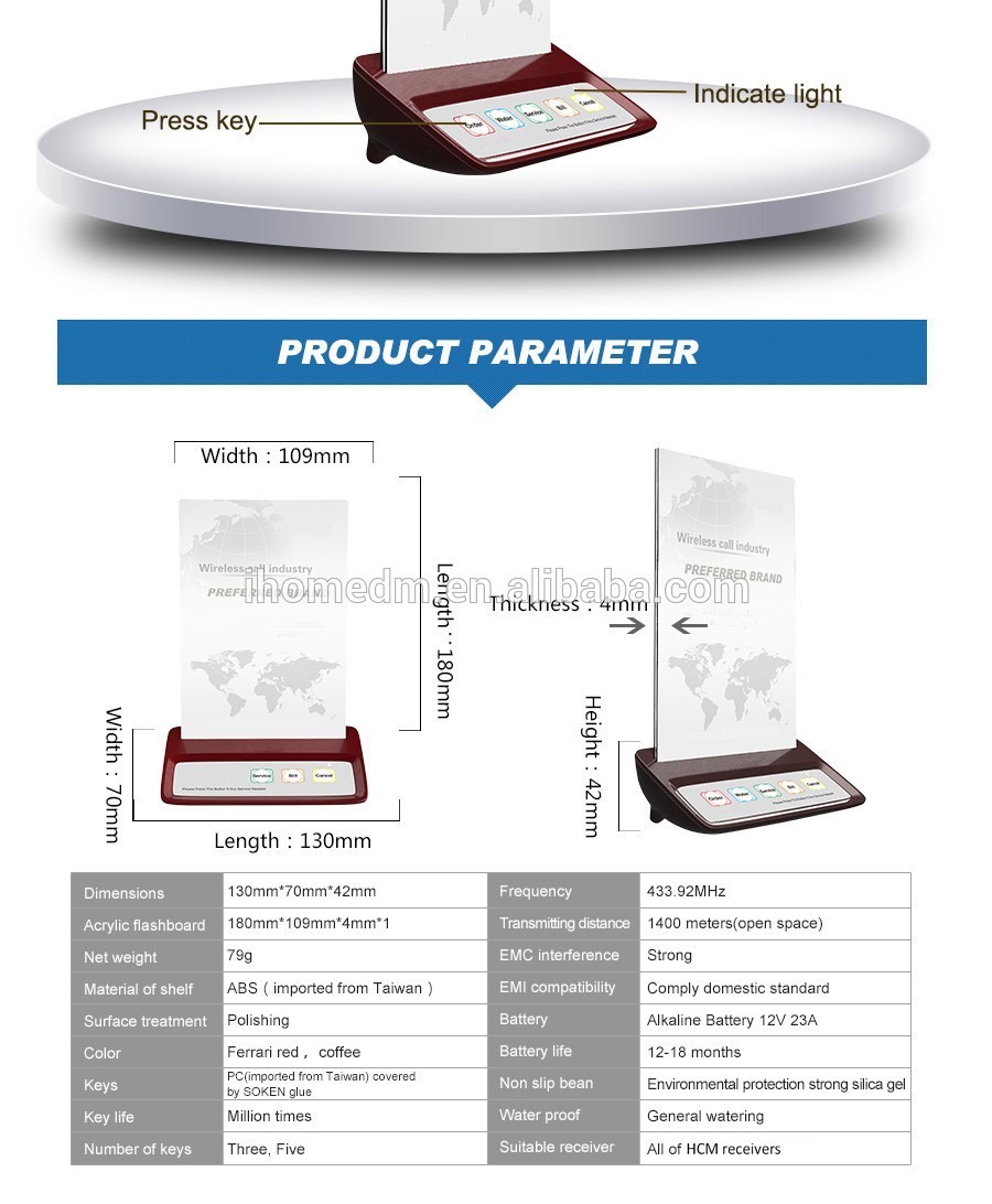 Acrylic board menu holder wireless waiter call button