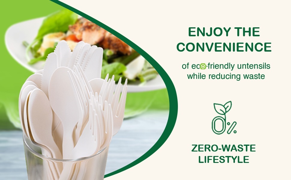 compost plastic kitchen set plates products paper wooden bamboo cutlery utensils spoon forks eating