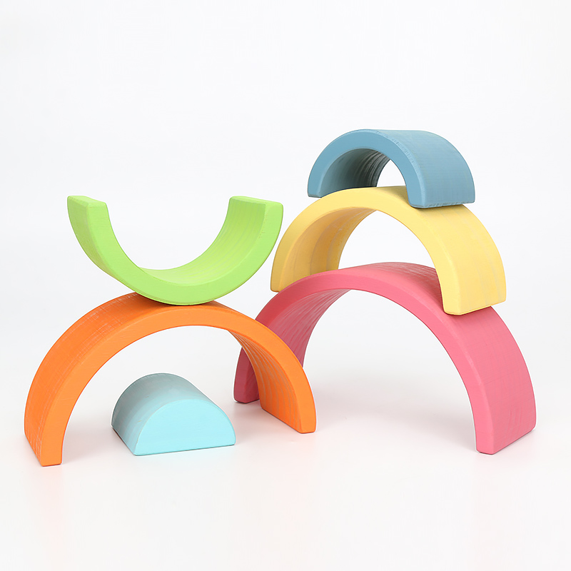 Brown 18cm Rainbow Wooden Building Blocks Toy Creative Educational