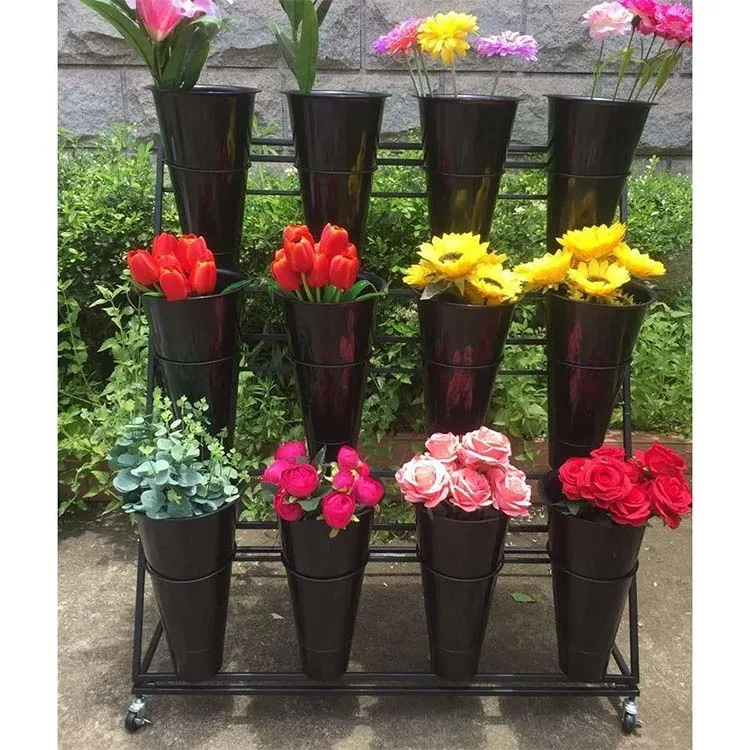 Factory Customized Color Size Florist Shelf Flower Bucket Display Stand Flower Display Rack