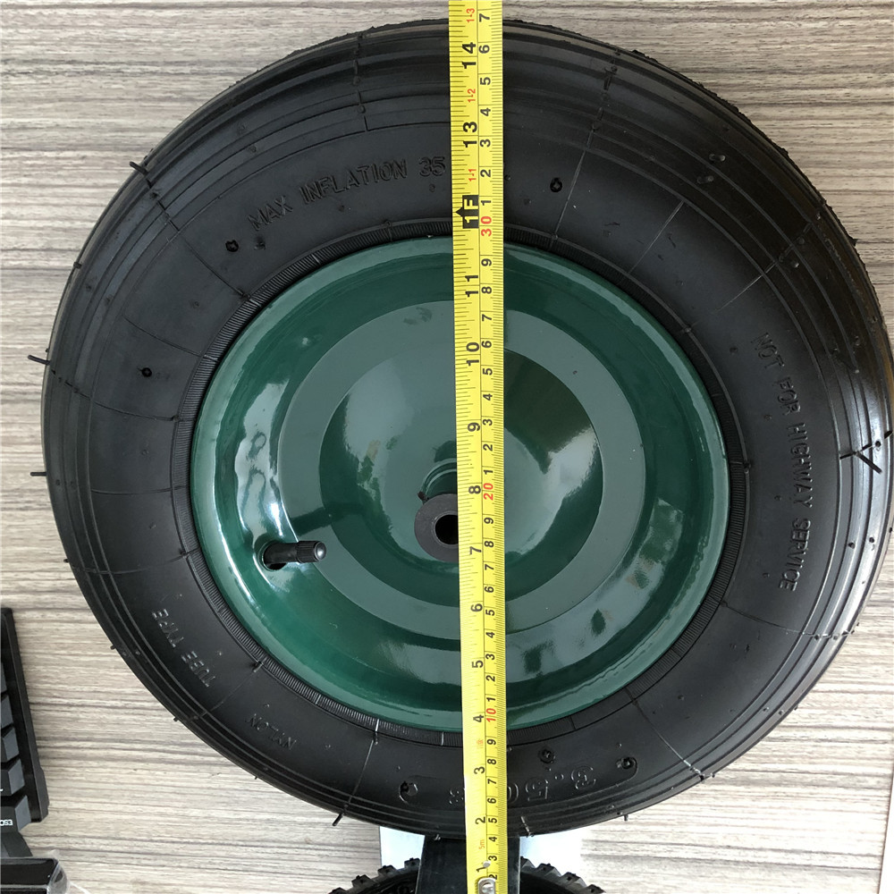 350-8 Green Steel Rim Cart Pneumatic Wheels Rubber Pneumatic Trolley Tyres Wheelbarrow