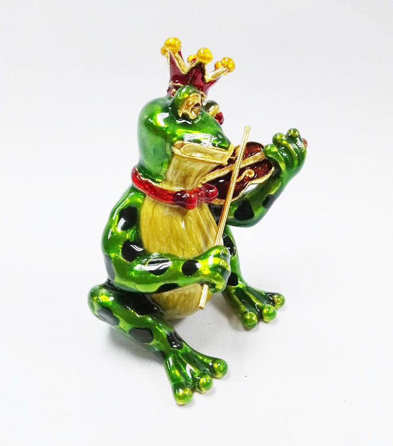 Mini Metal Frog Trinket Box Hinged Hand-Painted Animal Crystal Rhinestone Frog Jewelry Trinket Box Wedding Lady's Gift