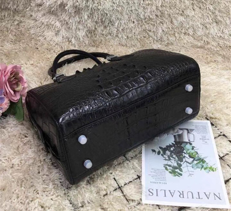 Genuine Real Alligator Skin Women Boston Purse Lady Handbag Exotic Authentic Crocodile Leather Female Cross Shoulder Bag