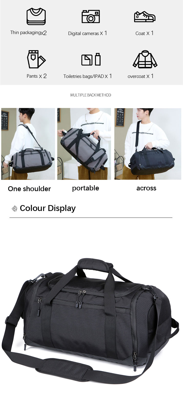 Customizable Gym Bags With Handle , Oxford Dry Wet Separation Fitness Tote Bag