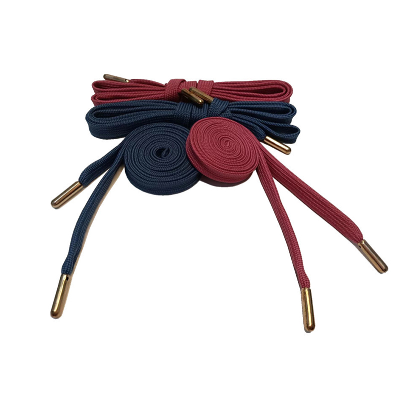 Black Red Polyester Cord Shoe Laces With Metal Tips Custom Made