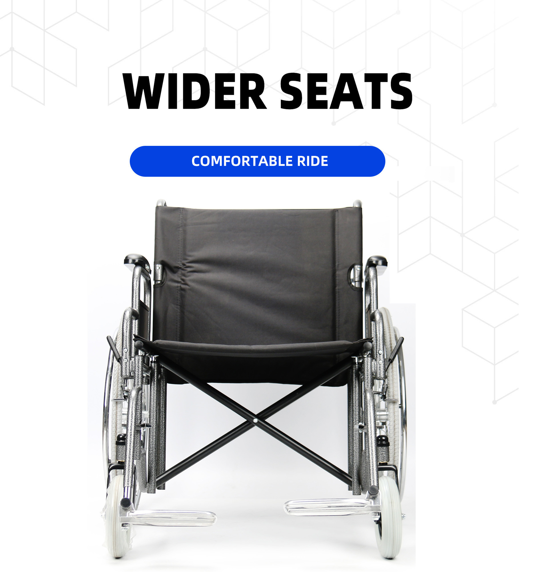 125kg Capacity Manual Steel Wheelchair Widening And Reinforcement 61cm Seat Width