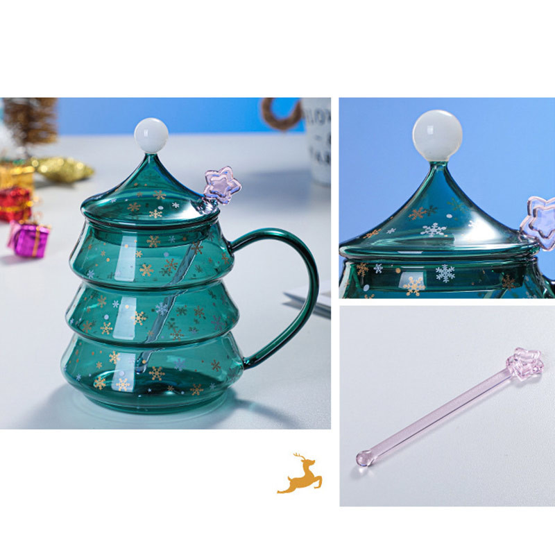 500ml Green Christmas Tree Shaped Borosilicate Glass Cup