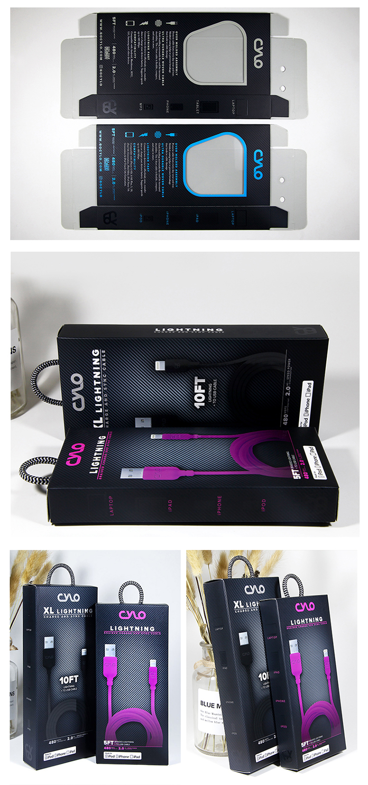 Pantone APET Mobile Accessories Packaging Data Cable Packing Box With Transparent Window