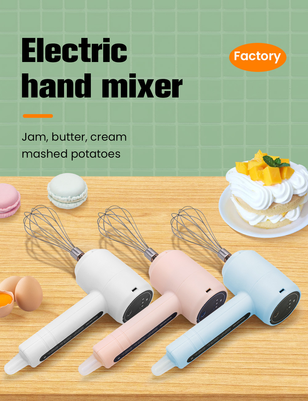 3 Speed Adjustment Stainless Steel Egg Beater Small 5-6 Hours Charging Time