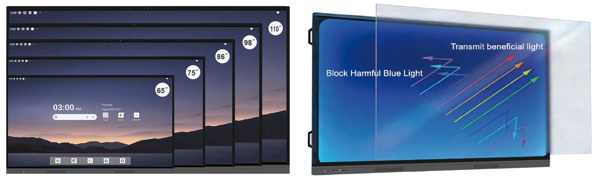 48MP Camera 55/65/75/86/98/110 Inch AI Education Board with Hardware-level Blue Light Eye Protection for Classroom Teaching