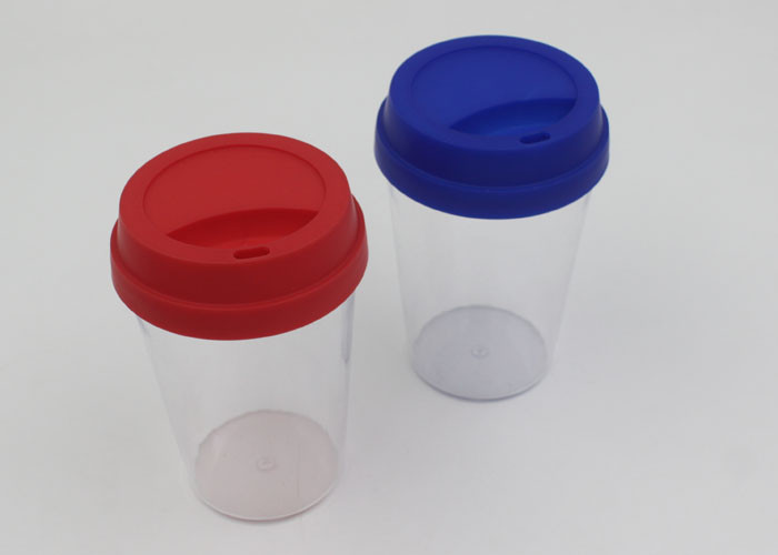 Reusable Single Wall Clear Plastic Coffee Cups With Lids / Plastic Travel Coffee Mugs