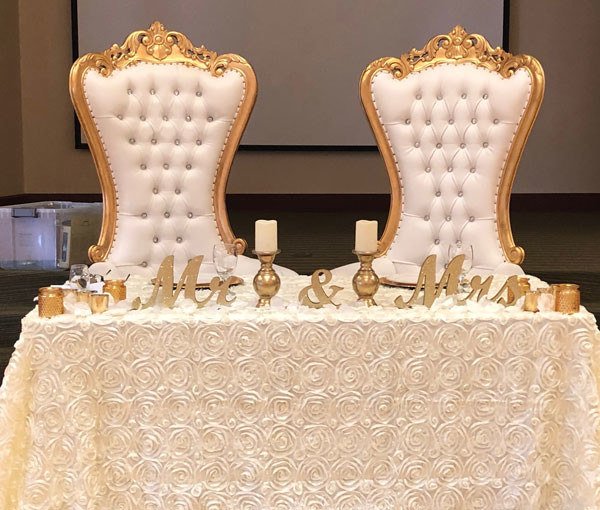 High Back Gold King Bride And Groom Wedding Throne Chairs For Rent 1750x520x550mm