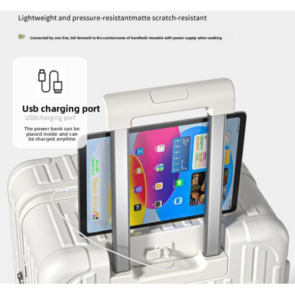 Zipper Closure Lightweight Multifunctional Anti-scratch Waterproof Suitcase with USB Charging Port and External Cup Holder