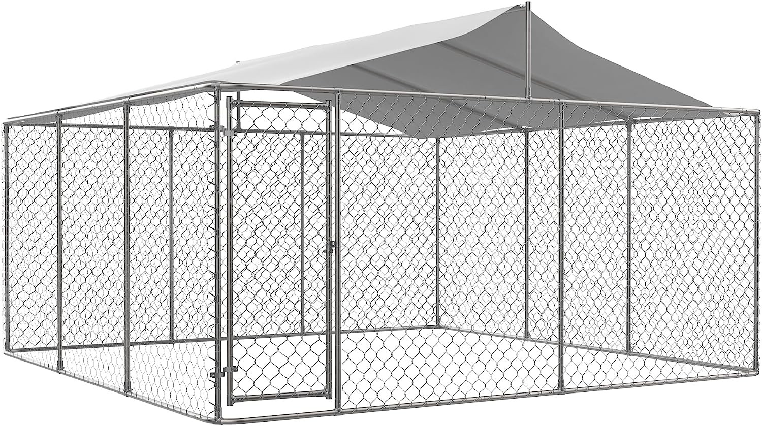 Outdoor Dog Kennels for Large Dogs with Roof, Heavy Duty Metal Dog Enclosures for Outside, Large House Cage Dog Pen