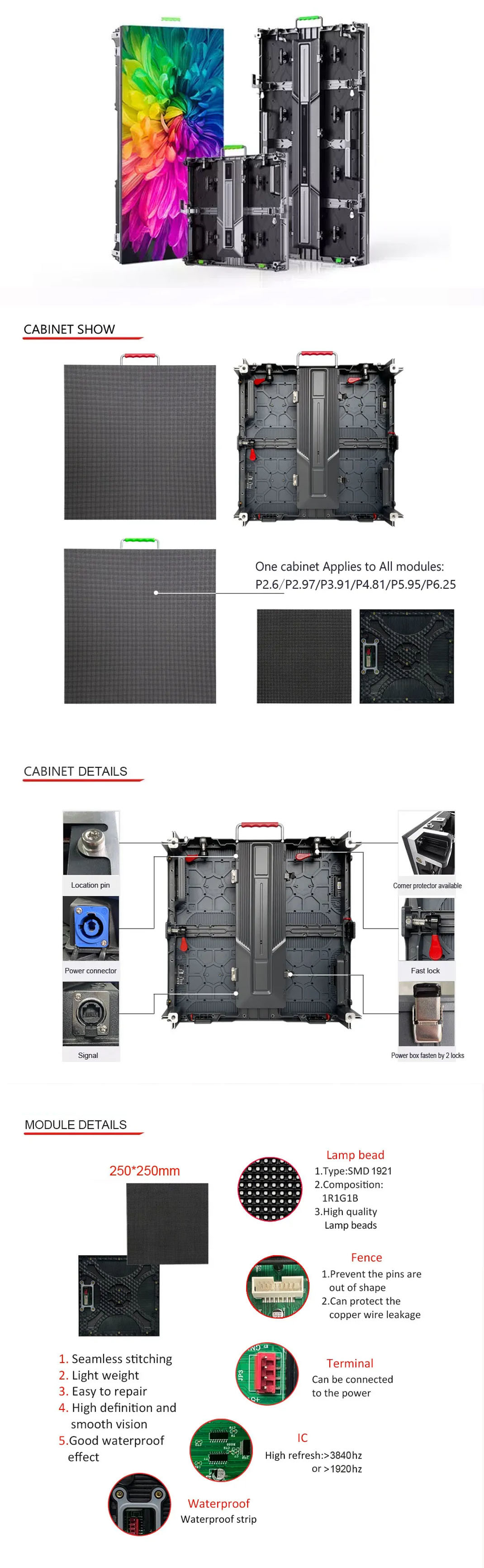 SMD2121 3.91mm Indoor Led Display Screen 1RGB Pixel composition