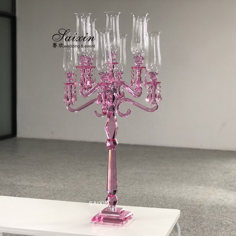 ZT-101B 9 arms blue colors crystal glass candelabra wedding table decoration