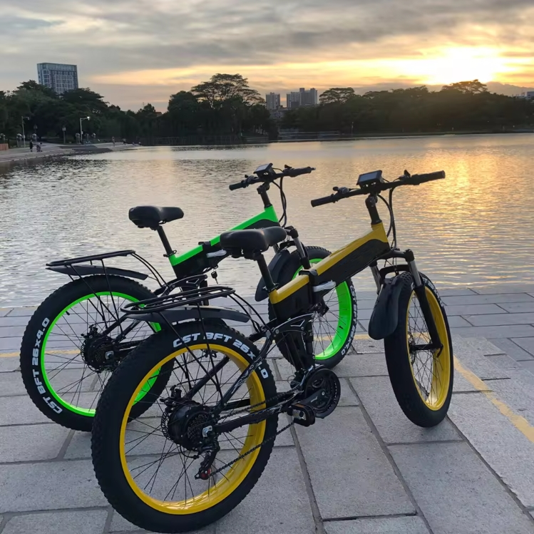 26 Inch Fat Tire Electric City Bike Front Suspension 21 Speed Foldable Ebike Mountain Ebike 48V 500W Electric Fat Bike