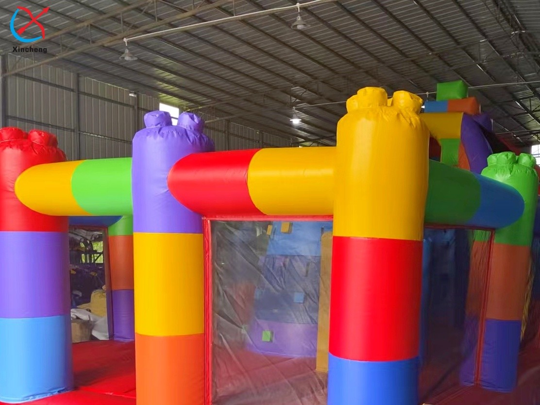 Customized LEGO Block Splicing Inflatable Bouncy House With Slide Combo For Kids