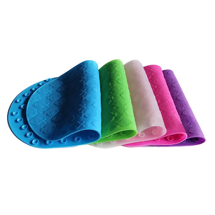Multicolor Durable Silicone Shower Mat With Suction Cup Portable