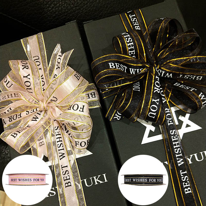 Factory Solid Color Gift Packing Organza Silk Ribbon With Printed Logo