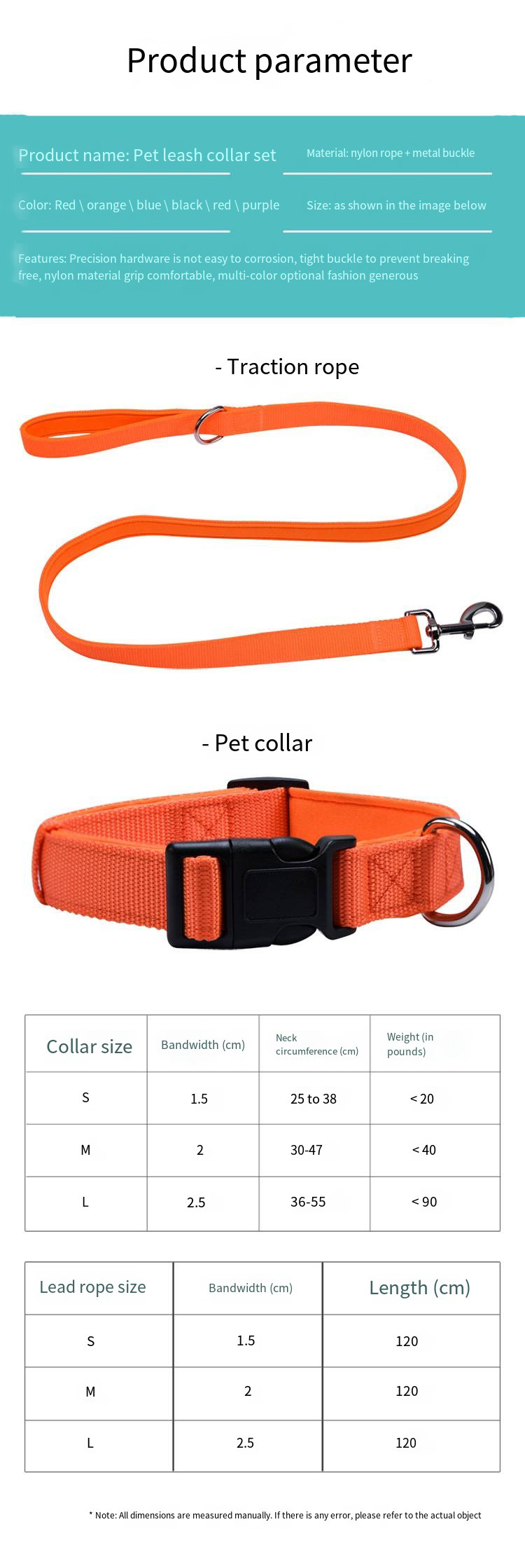 Pet Adjustable Leash And Diving Nylon Collar Anti-Escape Dog Walking Set