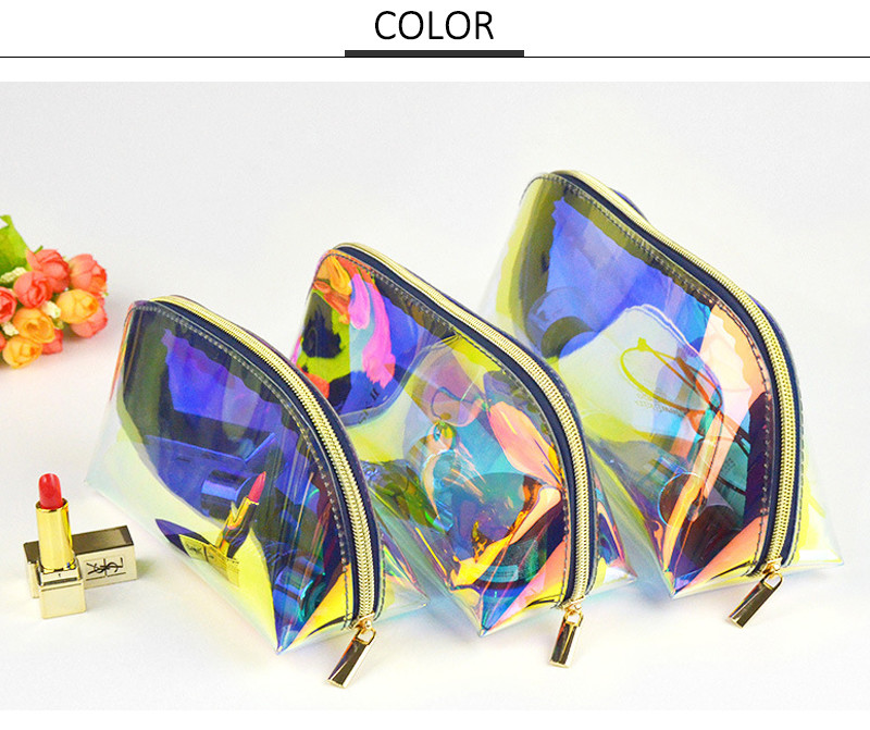 Eco Friendly Transparent Travel Holographic TPU Cosmetic Bag With Zipper