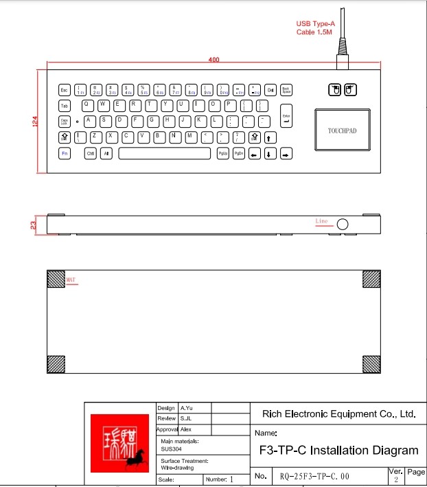 IP65 / IK07 Industrial PC Keyboard Explosionproof Stainless Steel Keyboard