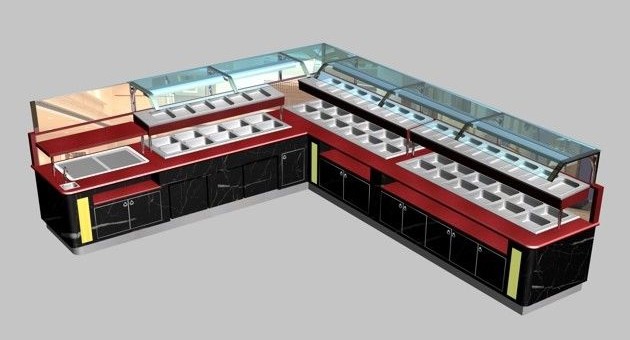 L-Shaped Restaurant Commercial Buffet Equipment, L(6325+4700) x W1000 x H(850+650) MM