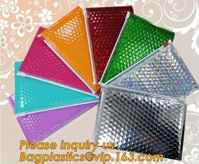 Holographic Factory Shiny gold Cosmetic bag Zipper Bubble Bag zip-lock Slider Padded Mailer metallic bubble zipper bagea