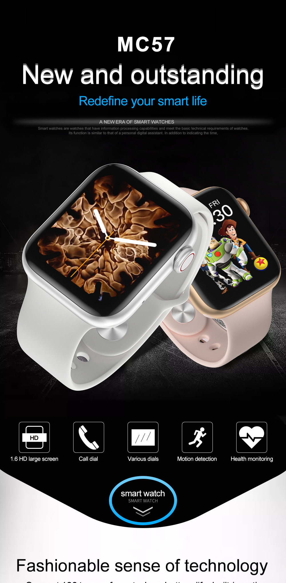 IWO MC57 180MAH 1.57 Inch Dial Heart Rate Monitor 2hrs Charging