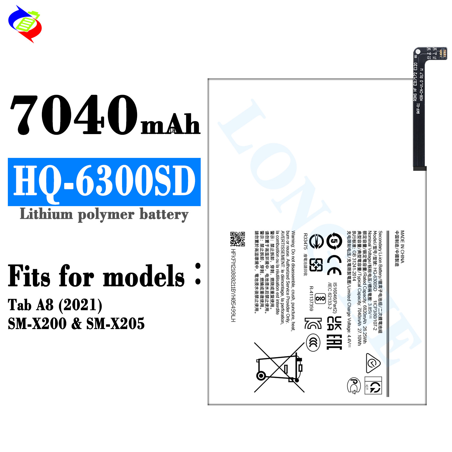 For Samsung Galaxy Tab A8 (2021) &SM-X200 SM-X205 Battery Original for Samsung HQ-6300SD Smart Battery 7040mAh