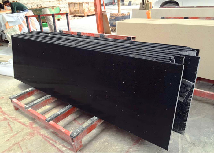 Black Sparkle Quartz Tile Countertop Black Galaxy For Kitchen 26" X 96" X 2cm