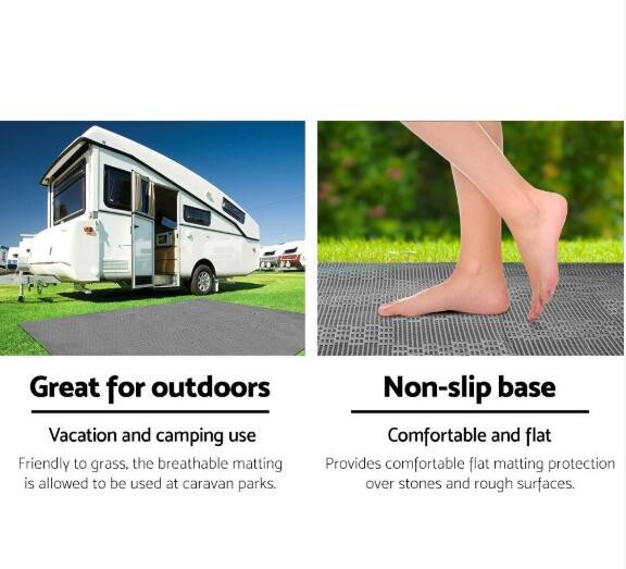 Anti Slip Mat Caravan Annex Matting RV Carpet, Blue Beach Rug Grey Grass Mat With Handle Bag