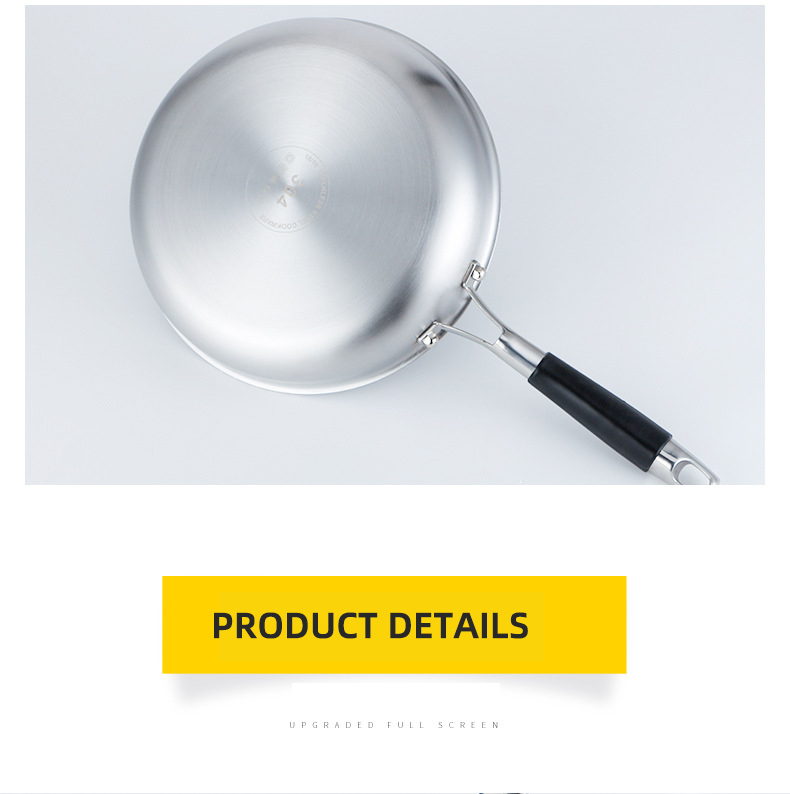 Custom Logo 304 Stainless Steel Frypan Non Stick Universal Oil Free With Glass Lid