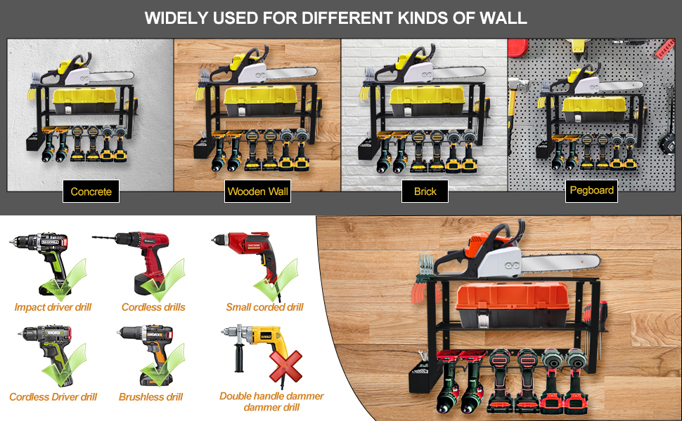 Customizable Power Tool Holder Organizer Wall Mount for Workshop Shed Pegboard 2 Pack