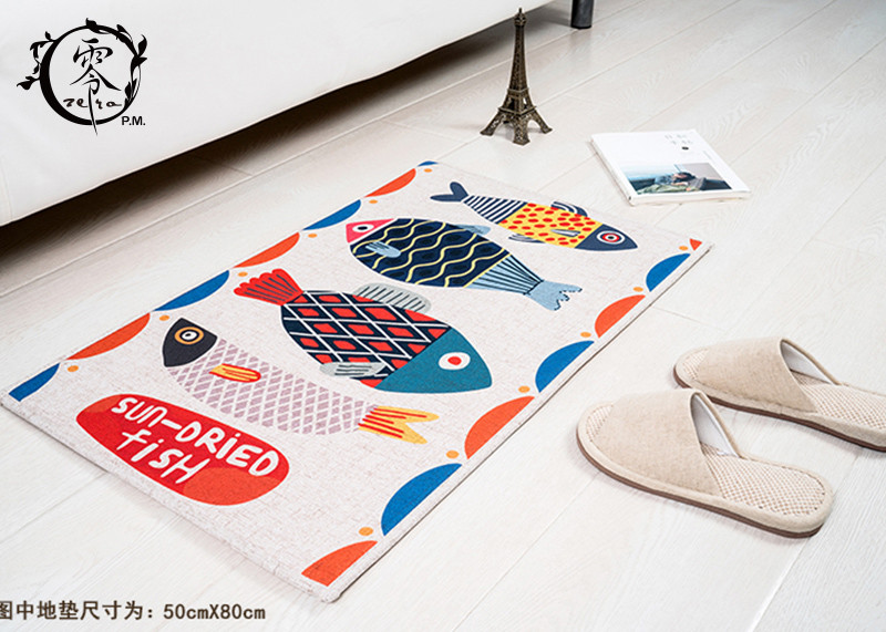 Colorful Sublimation Printed Houseware Items Decorative Kitchen Floor Mats Livingroom Home Cartoon Fish Pattern