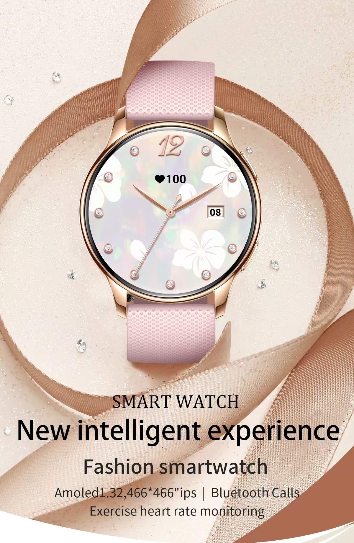 Y11 Women Smart Watch Luxury 1.32" Amoled Screen Smartwatch BT Call