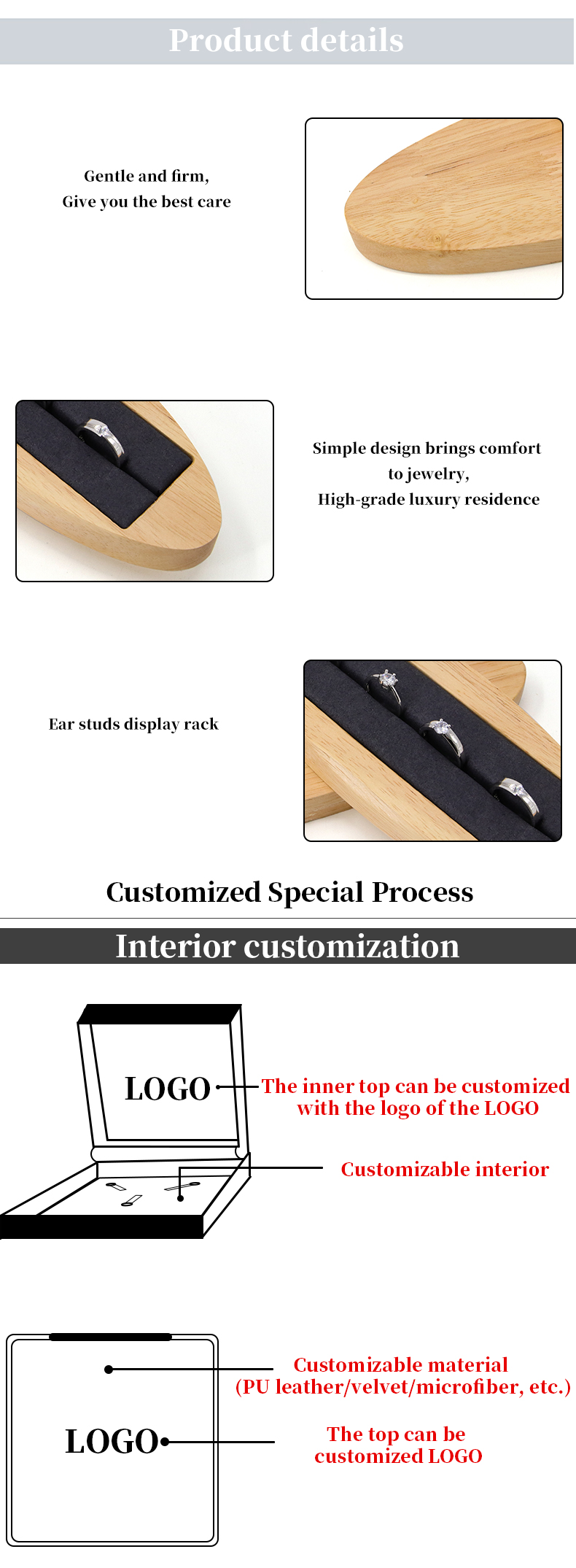 Multipurpose Solid Wood Oval Jewelry Display Plate For Ring Ear Studs Exhibition