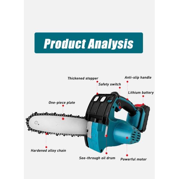 Electric 8 Inch Battery Powered Chainsaw Handheld Lightweight