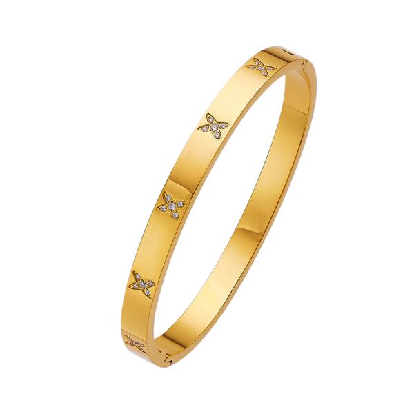 MVCOLEDY Jewelry Gold Plated Bangle Bracelet Cz Stone Stainless Steel With