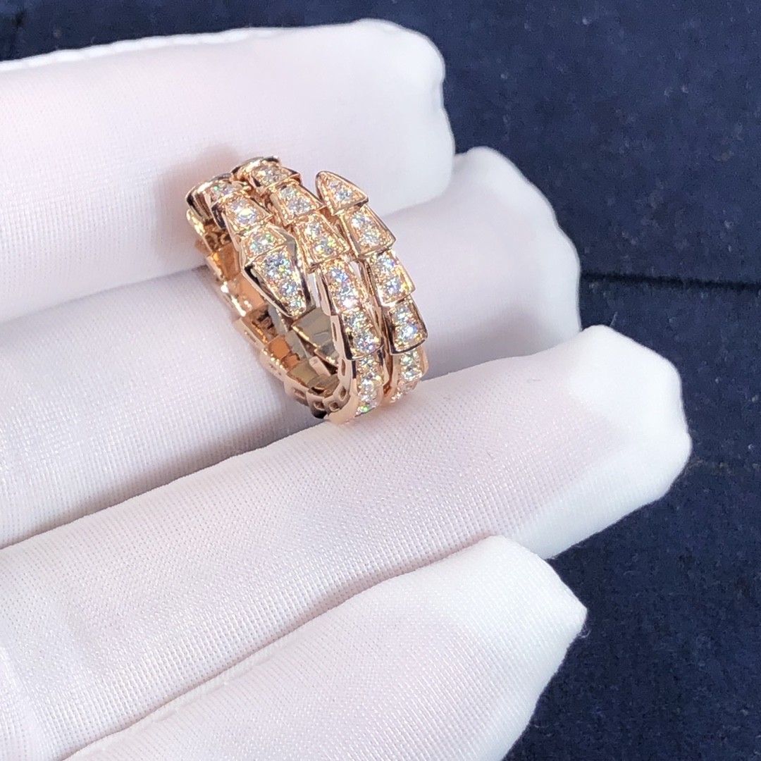 Elegant 18K Gold 2 Row Diamonds Serpenti Viper Ring Diamond Ring Yellow Gold White Gold