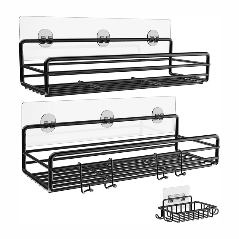 No Drilling Rustproof Traceless Adhesive Shower Wall Shelves Shower Caddy Basket Shelf with Soap Holder