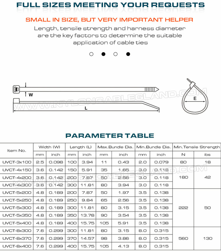 UV Resistant Black Polyamide 6.6 Cable Tie Plastic Zip Tie 200mm x 4.8 (22kgs, 50lbs) for high UV Environments