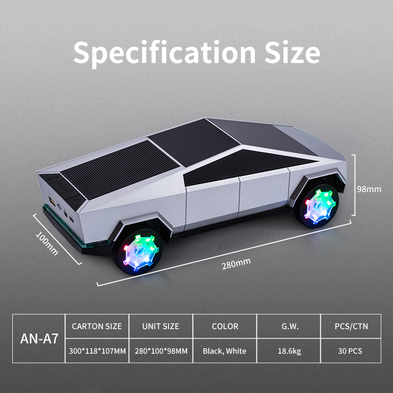 Tesla Cybertruck Blue tooth Speaker RGB lights Car model 15W Wireless Charging Charger Car Shape Speaker With BT/FM/TF/USB/AUX
