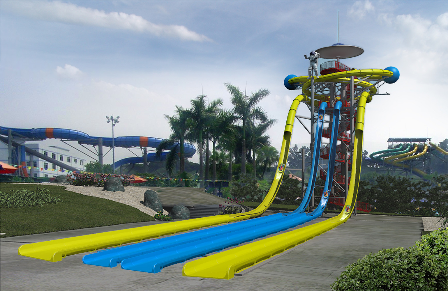 Extraterrestrial Fiberglass Super Tube Water Slide Free Fall Tower Rides HT-52 480rider / h