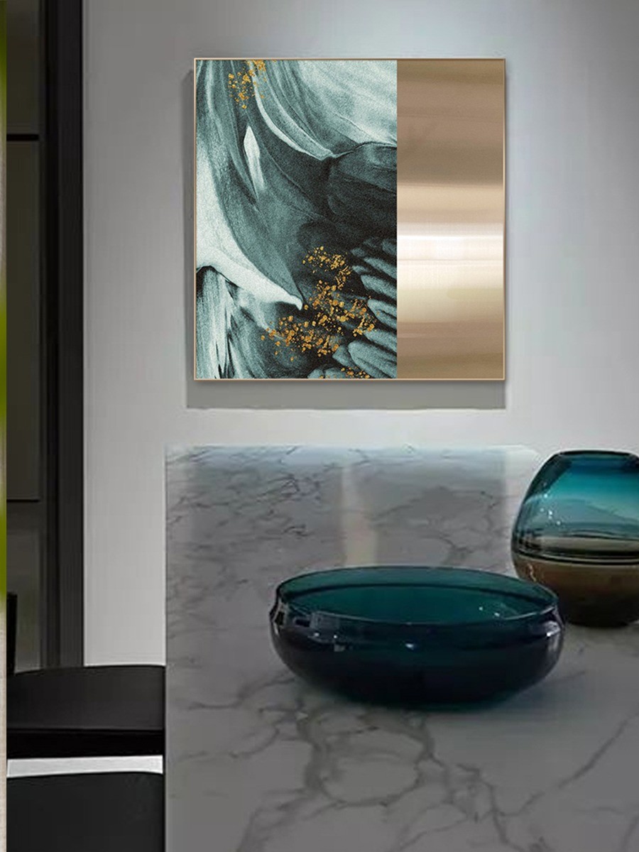 Dark Green Metallic Sandstone Painting Hotel Lobby Commercial Interior Mural