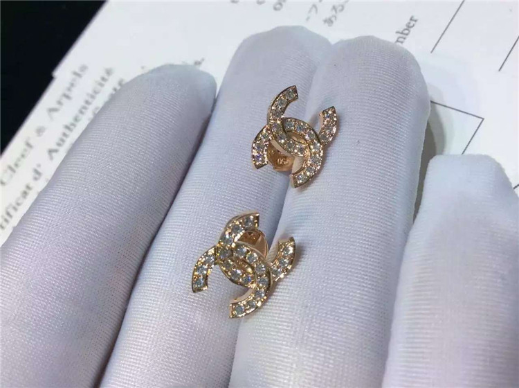 Logo Earrings in 18K White Gold Pave Diamonds Fashion Lady Jewelry Global Shipping