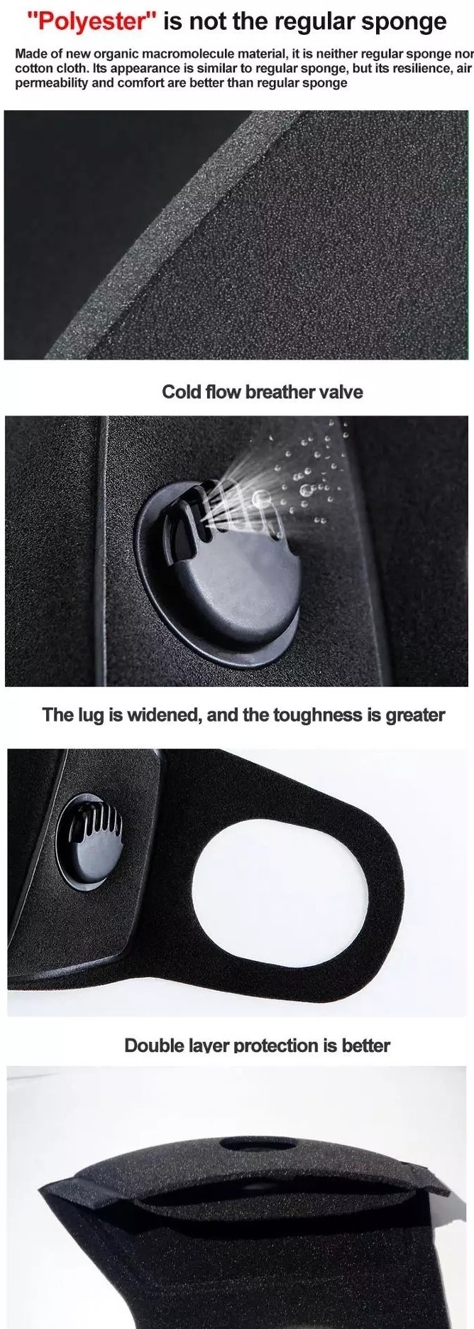 Washable Polyurethane SpongeCivil Face Mask Eco Friendly With Valve Filter