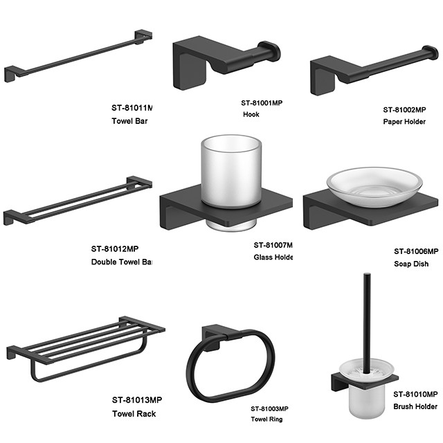 SENTO Black color Stainless Steel Wal Mounted Bathroom Accessories Set