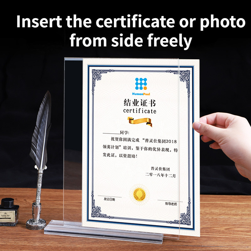 A4 Vertical T Shape Acrylic Advertising Display Stand Tabletop Certificate Holder